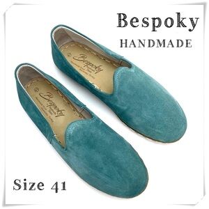 THE Bespoky Suede Handmade Flat Slip On Loafer In Aqua green Size 41